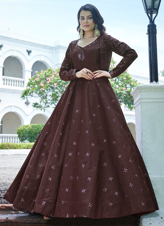 Dark Maroon Anarkali Gown With Jacket