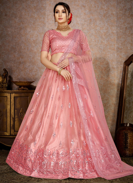 Pink Butterfly Net Lehenga Choli with Embroidery & heavy satin