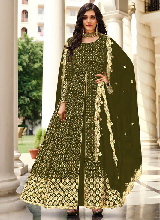 Olive Green Georgette Anarkali Suit