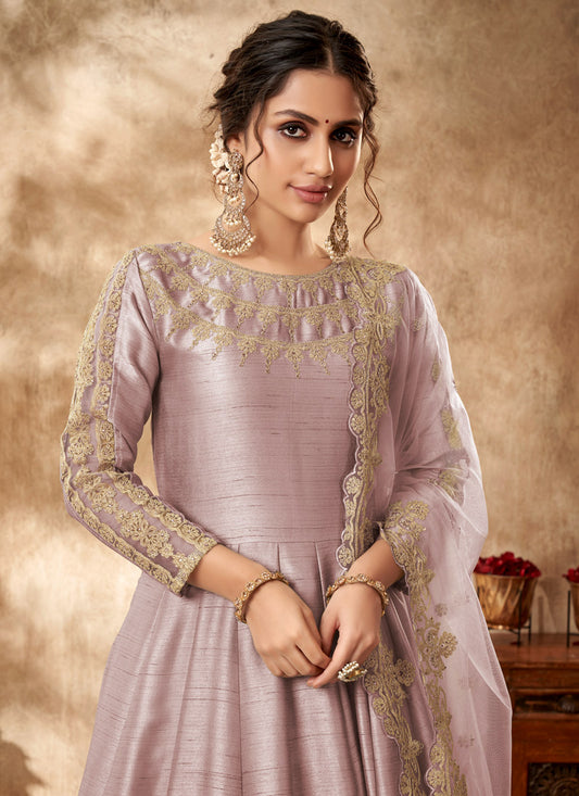 Light Purple Art Silk Anarkali Suit