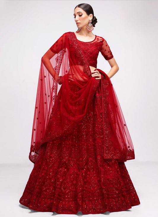 Red Bridal Lehenga Choli With Embroidery & Sequins Work