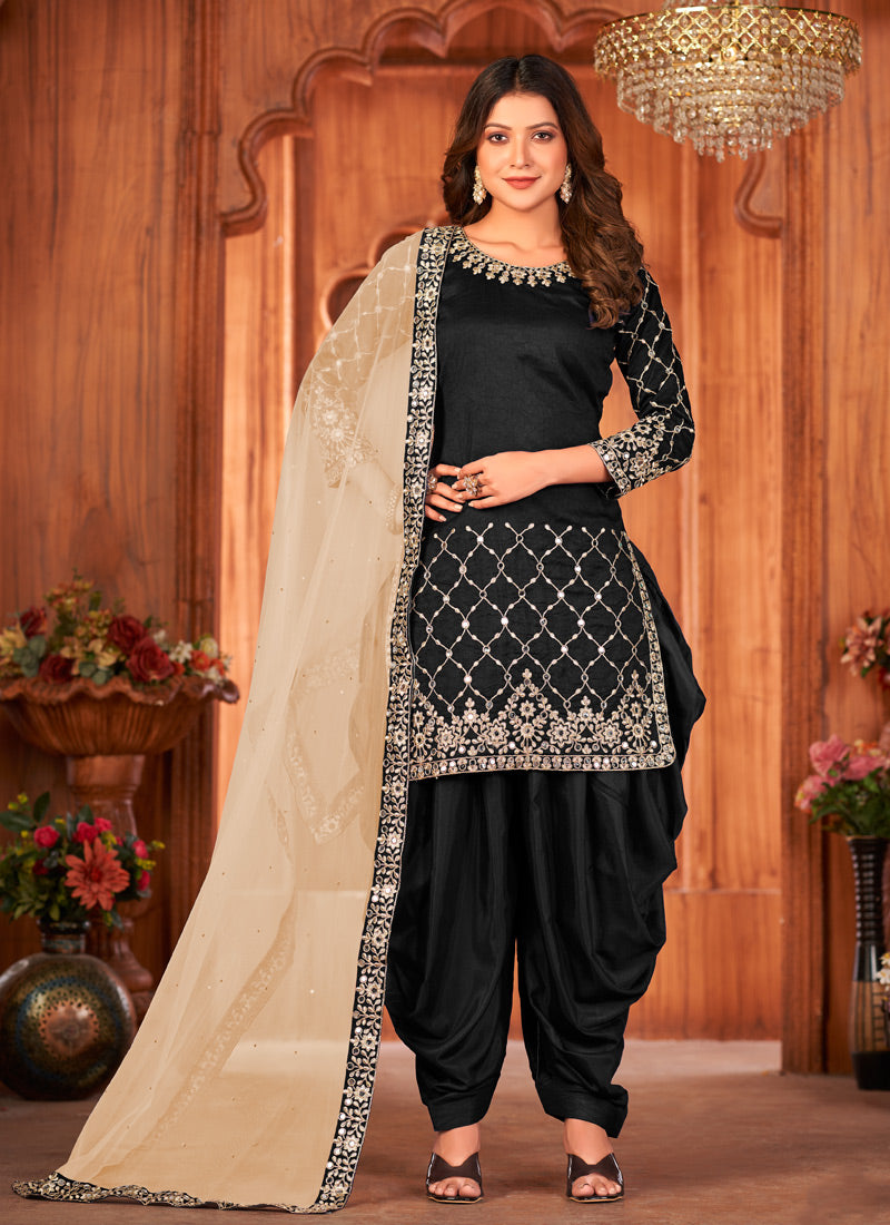 Black Art Silk Punjabi Patiala Suit