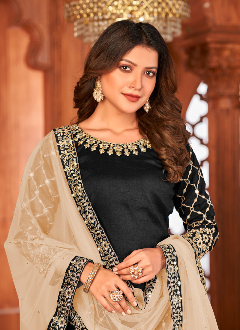 Black Art Silk Punjabi Patiala Suit-2