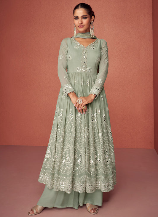 Pista Green Georgette Anarkali Suit