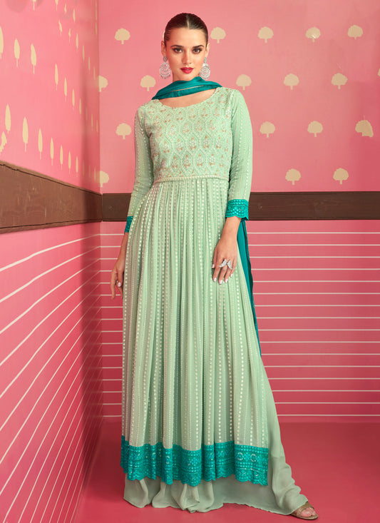 Green Embroidered Long Anarkali Suit