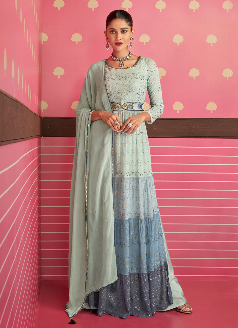 Light Green Embroidered Long Anarkali Suit