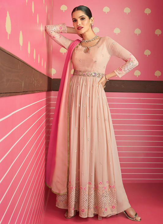 Pink Embroidered Long Anarkali Suit
