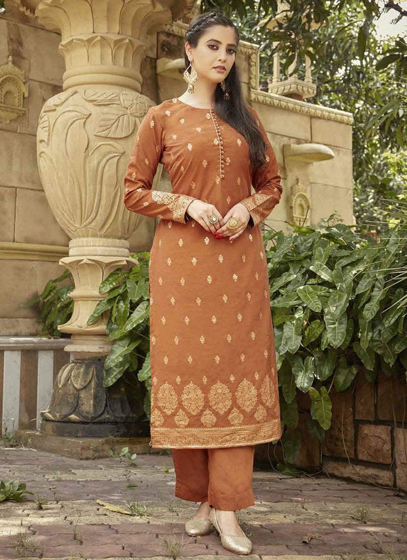 Brown Straight Cut Salwar Suit