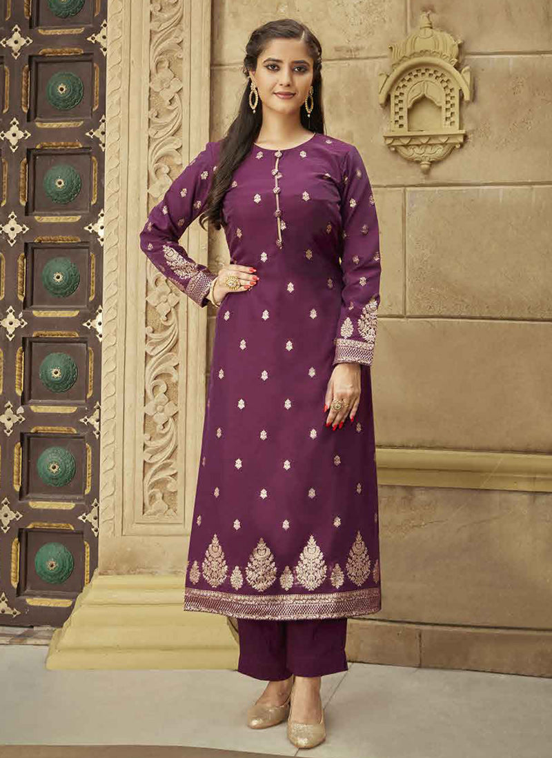 Purple Straight Cut Salwar Suit