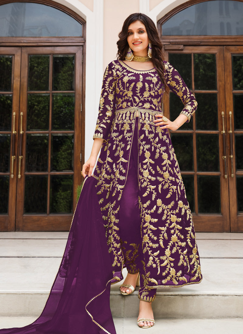 Purple Embroidered Pakistani Suit