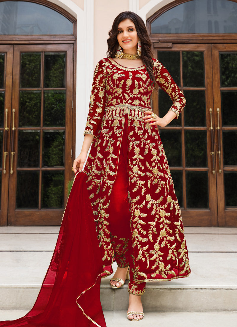 Red Embroidered Pakistani Suit