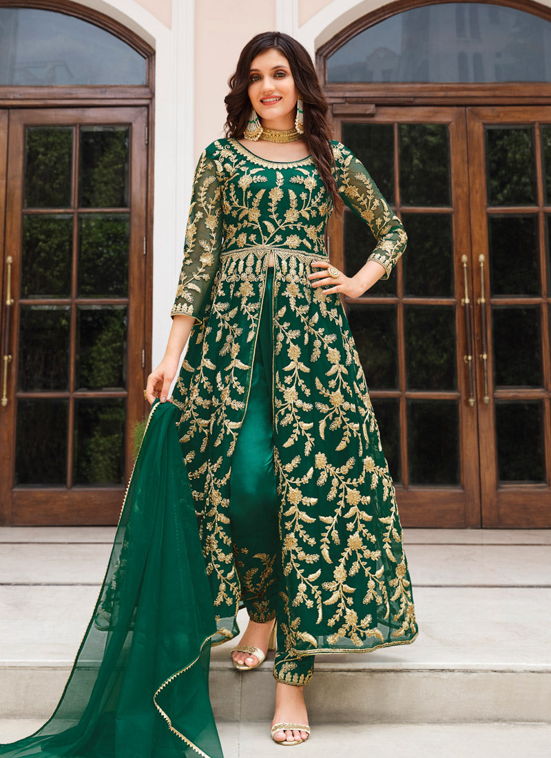 Green Embroidered Pakistani Suit