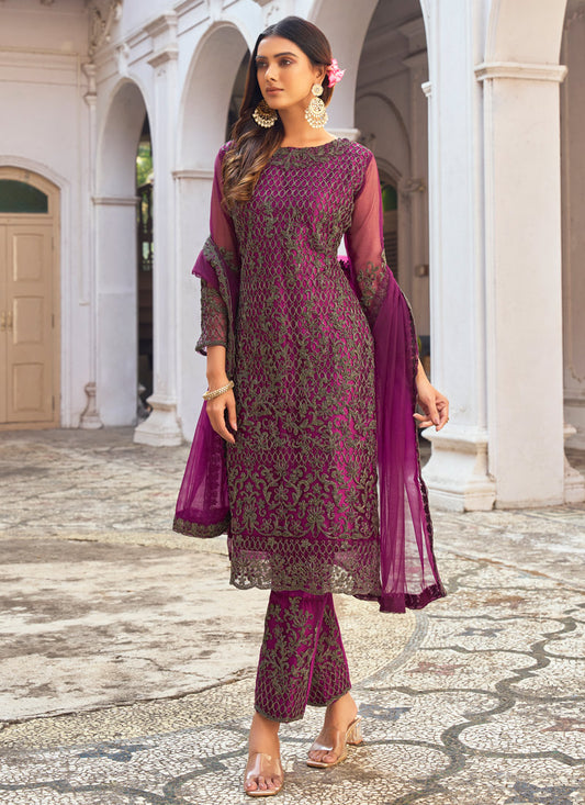 Purple Pakistani Jacket Style Palazzo Suit