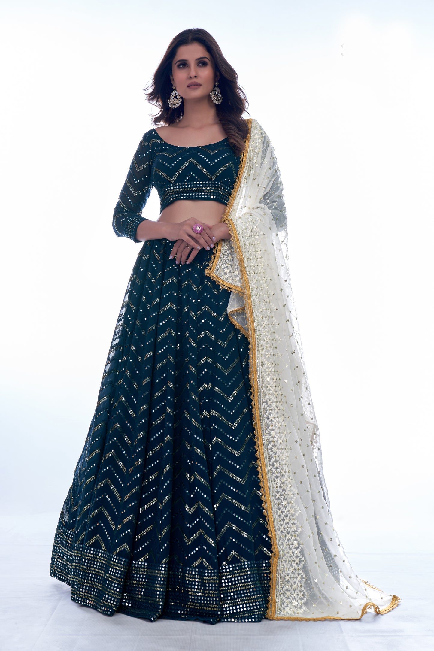 Teal Blue Bridesmaid Georgette Lehenga Choli