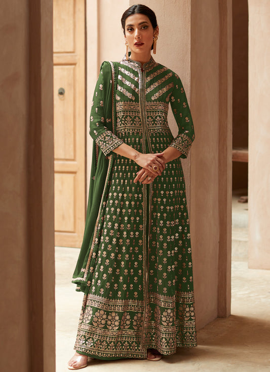 Green Georgette Center Slit Anarkali Suit