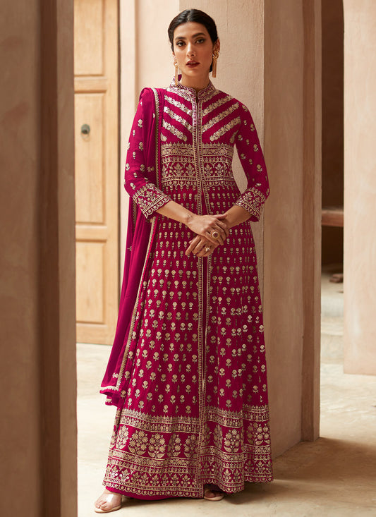 Magenta Georgette Center Slit Anarkali Suit