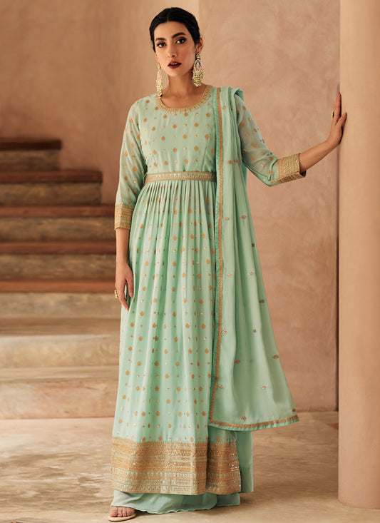 Pista Green Georgette Anarkali Suit