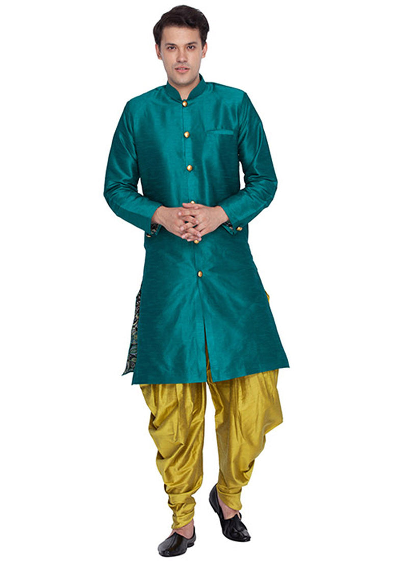 Teal Green Silk Kurta with Dhoti