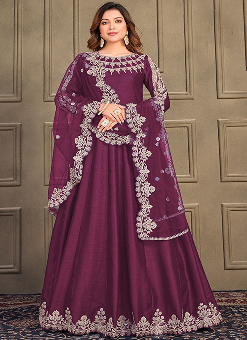 Purple Art Silk Long Anarkali Suit