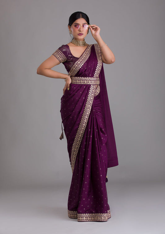 Purple Art Silk Saree with Dori & Sequins Work