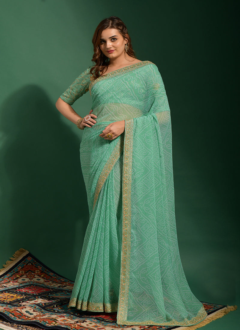 Sea Blue Georgette Bandhani Saree