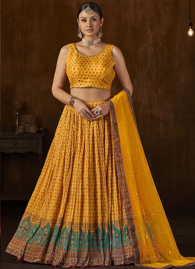 Yellow Georgette Ghagra Choli With Sequins Work-2