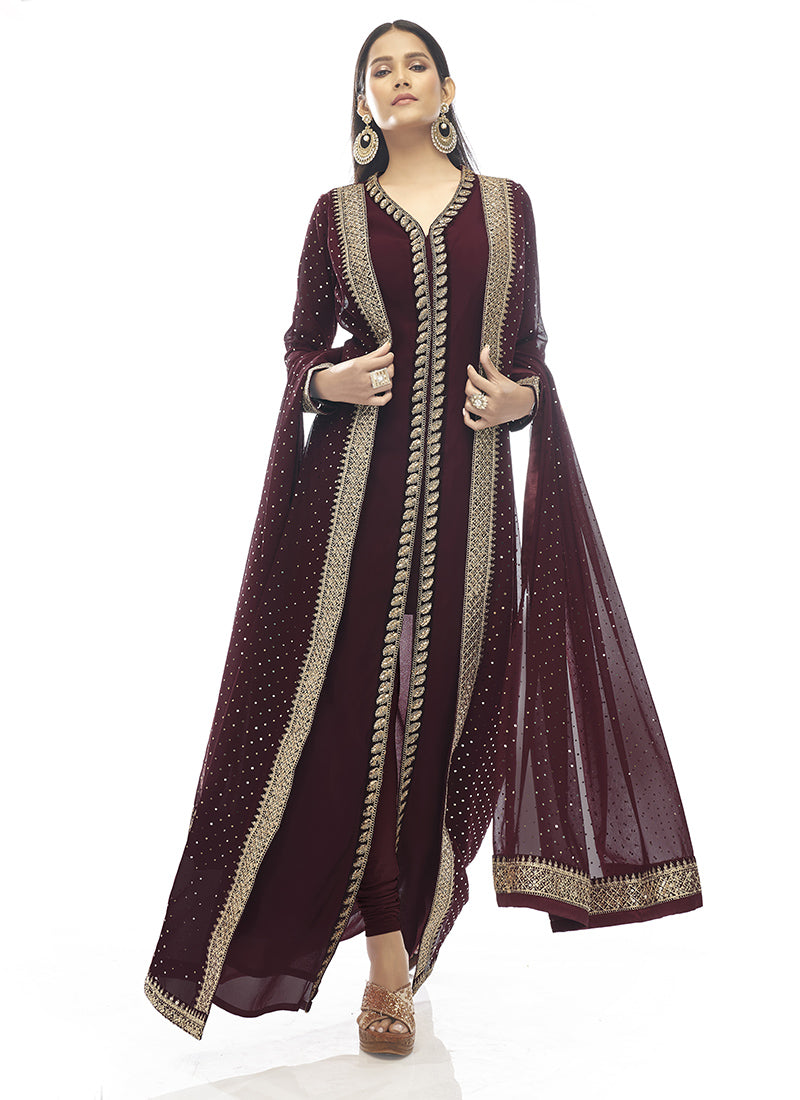 Maroon Georgette Straight Cut Salwar Suit-2