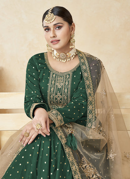 Green Taffeta Silk Anarkali Suit-2