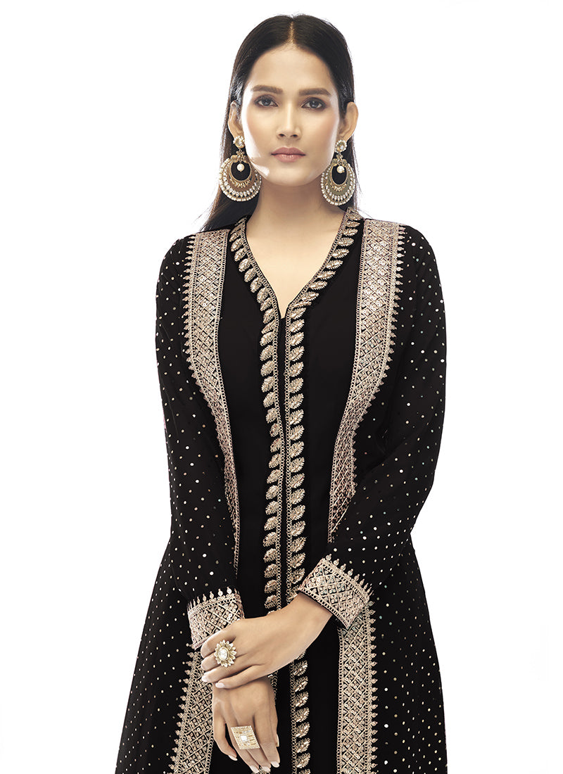 Black Georgette Straight Cut Salwar Suit-2