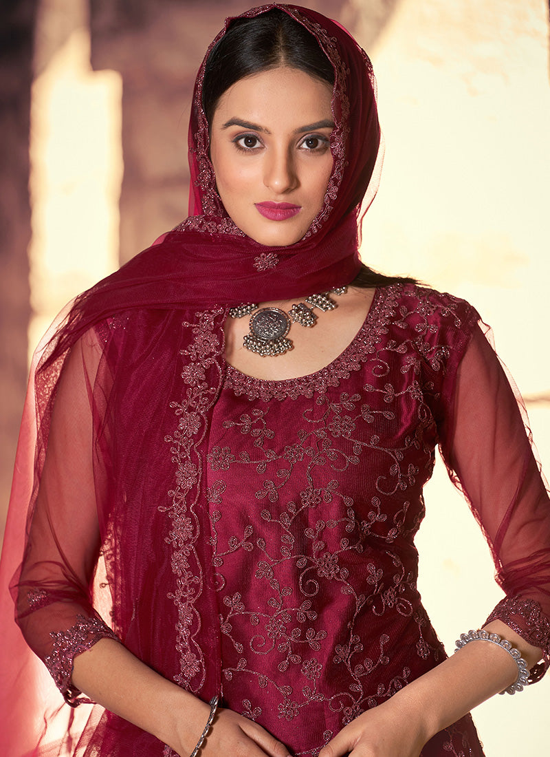 Maroon Pant Style Salwar Suit-2