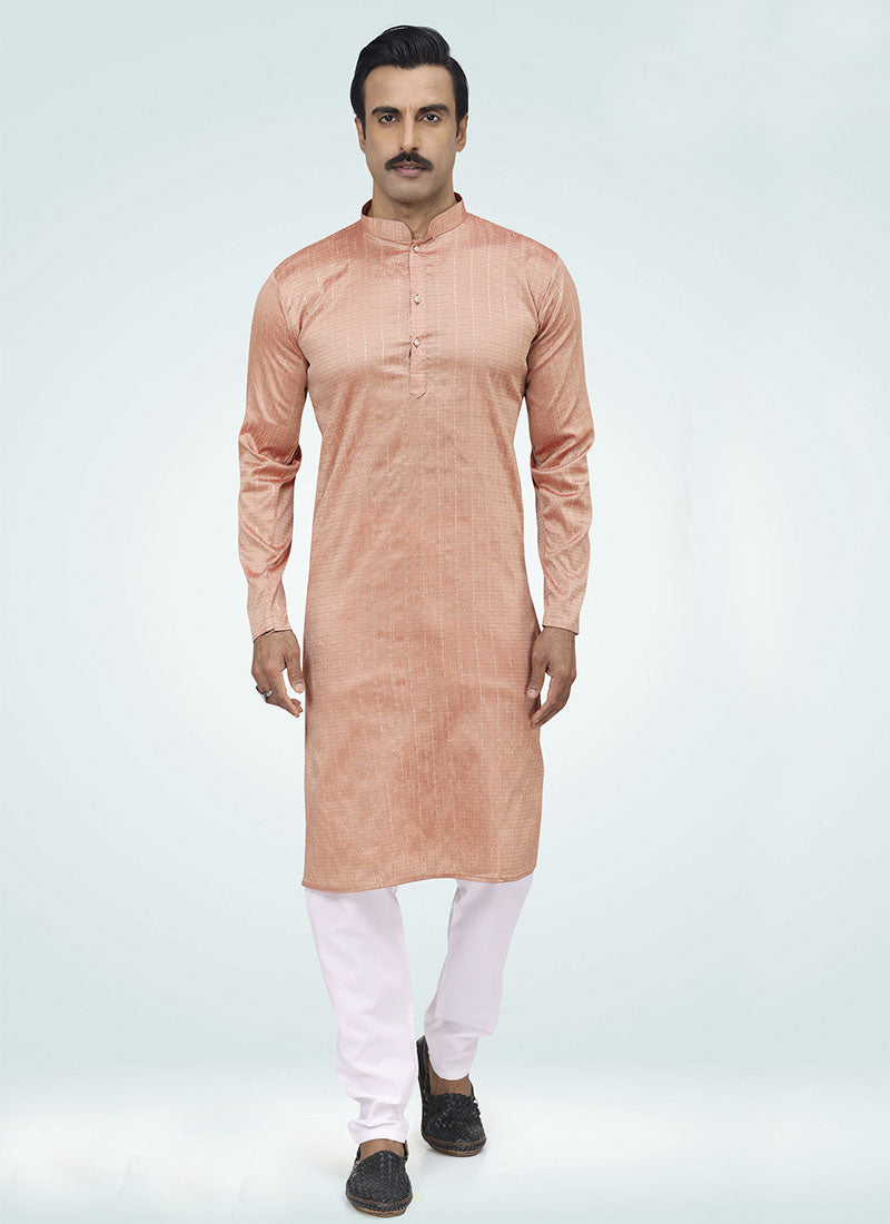 Peach Kurta Pajama with Bottom