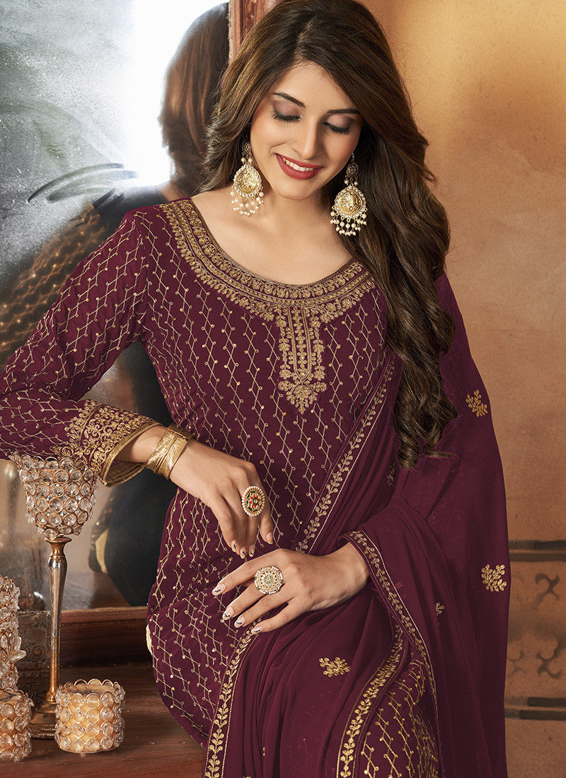 Maroon Georgette Straight Cut Long Salwar Suit-2