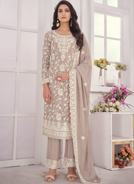 Light Brown Pant Style Straight Salwar Suit