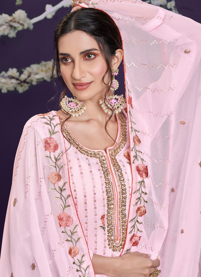 Pink Embordered Sharara Suit-2