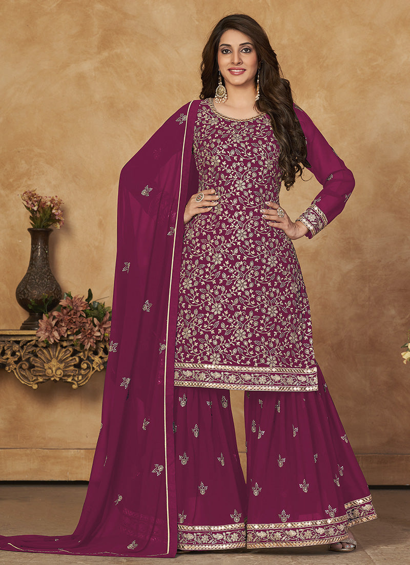 Magenta Georgette Sharara Suit