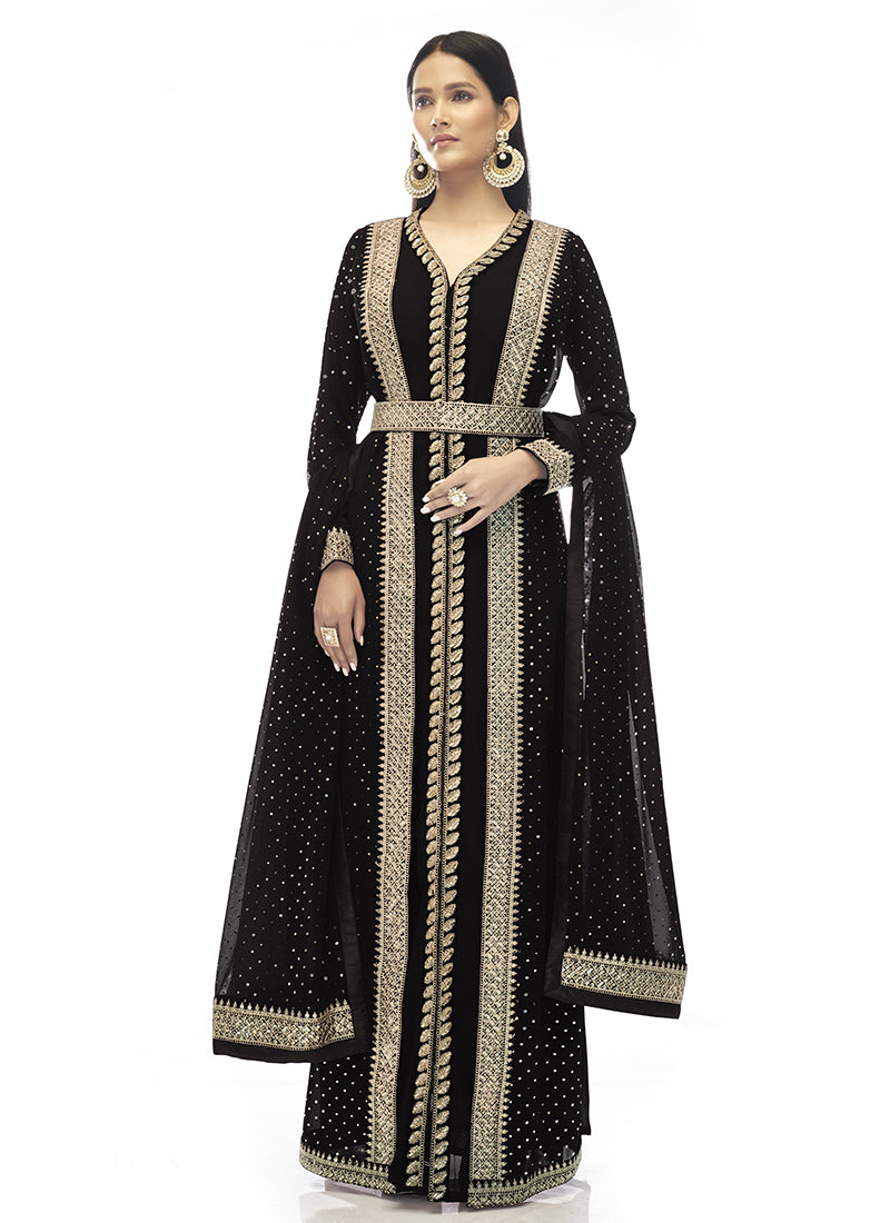 Black Georgette Straight Cut Salwar Suit-2