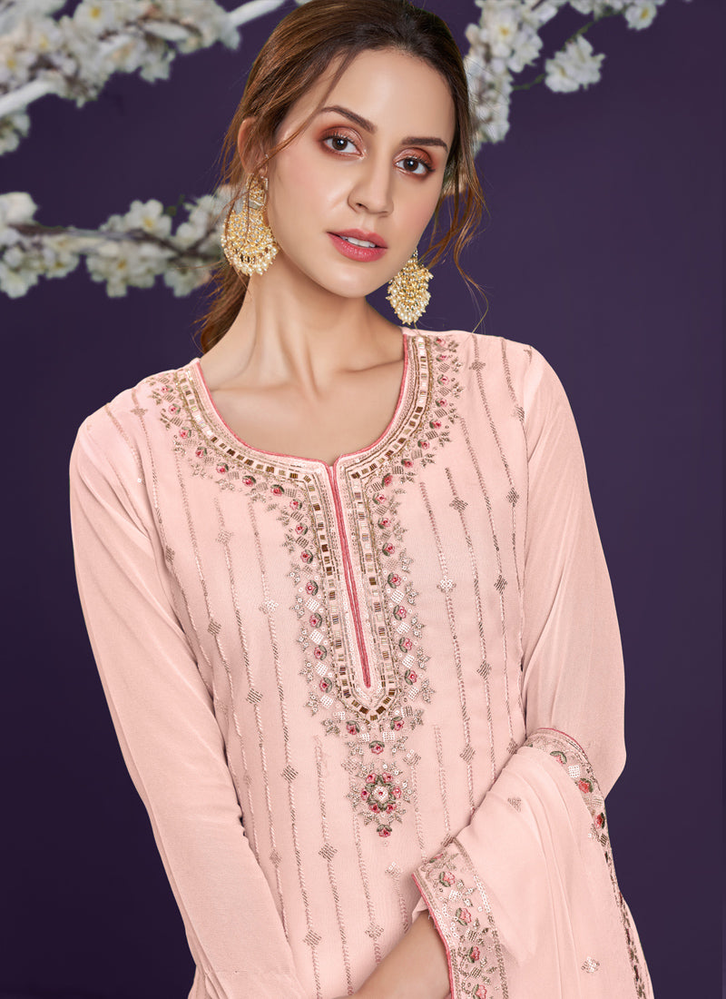 Peach Embordered Sharara Suit-2