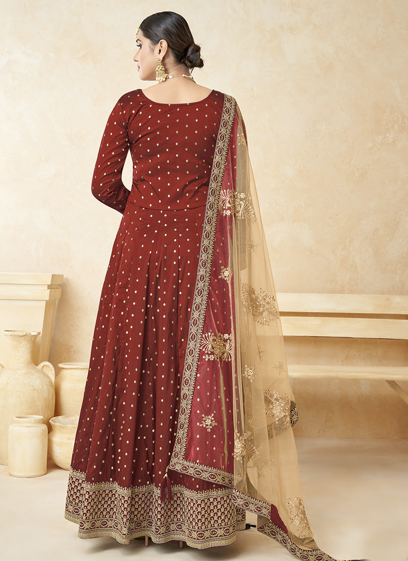 Maroon Taffeta Silk Anarkali Suit-2