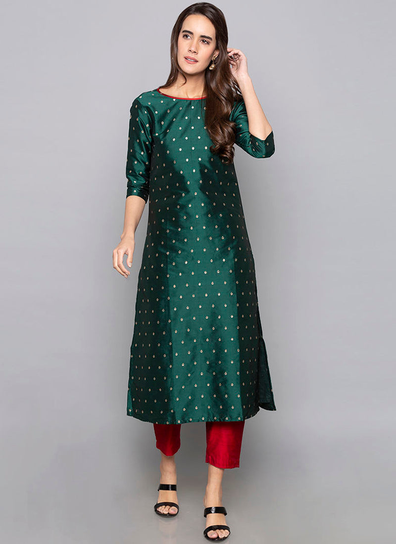 Aqua Green Art Silk Kurti with Pant