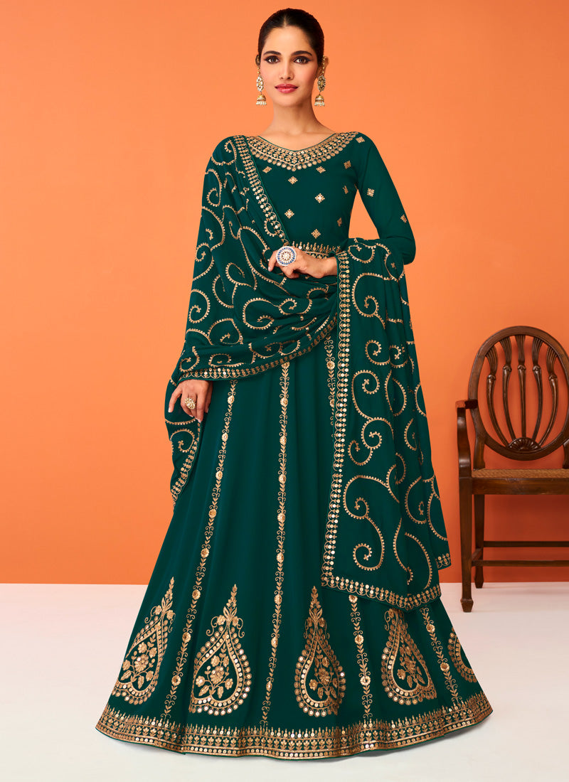 Aqua Green Georgette Embroidered Anarkali Suit