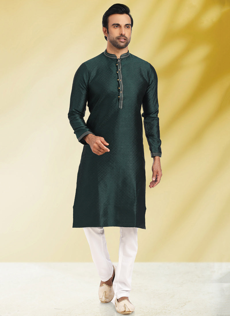 Aqua Green Jacquard Men's Kurta Pajama