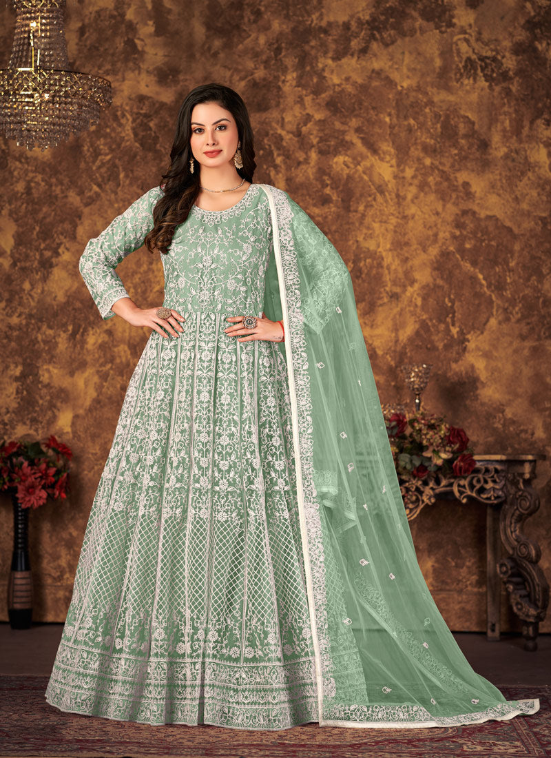 Aqua Green Net Salwar Kameez