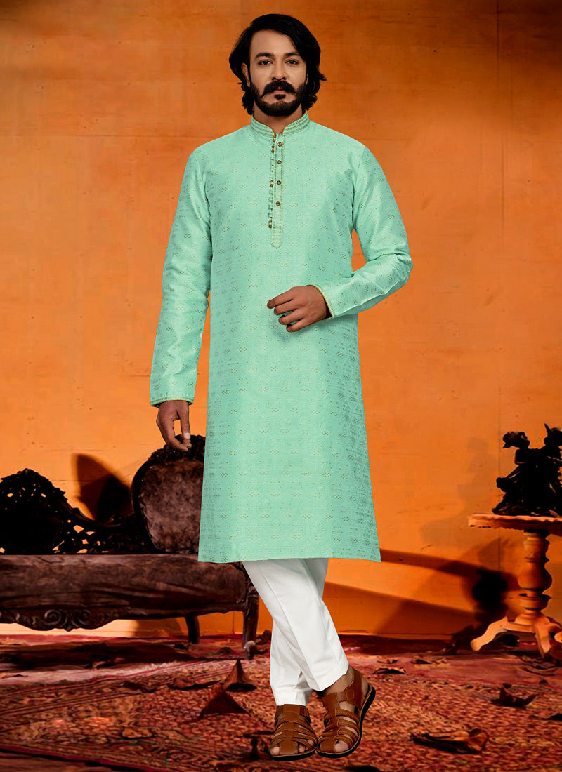 Aqua Jacquard Men's Kurta Pajama