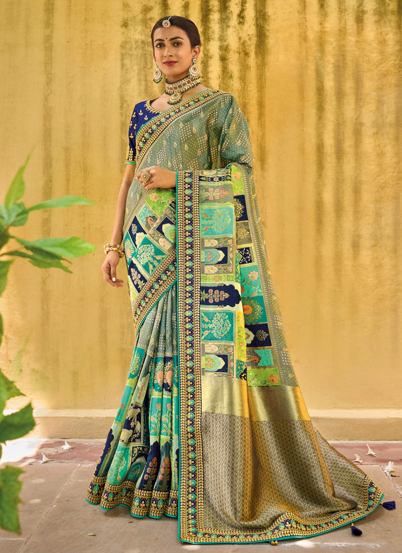 Aqua Viscose Saree with Embroidery Border