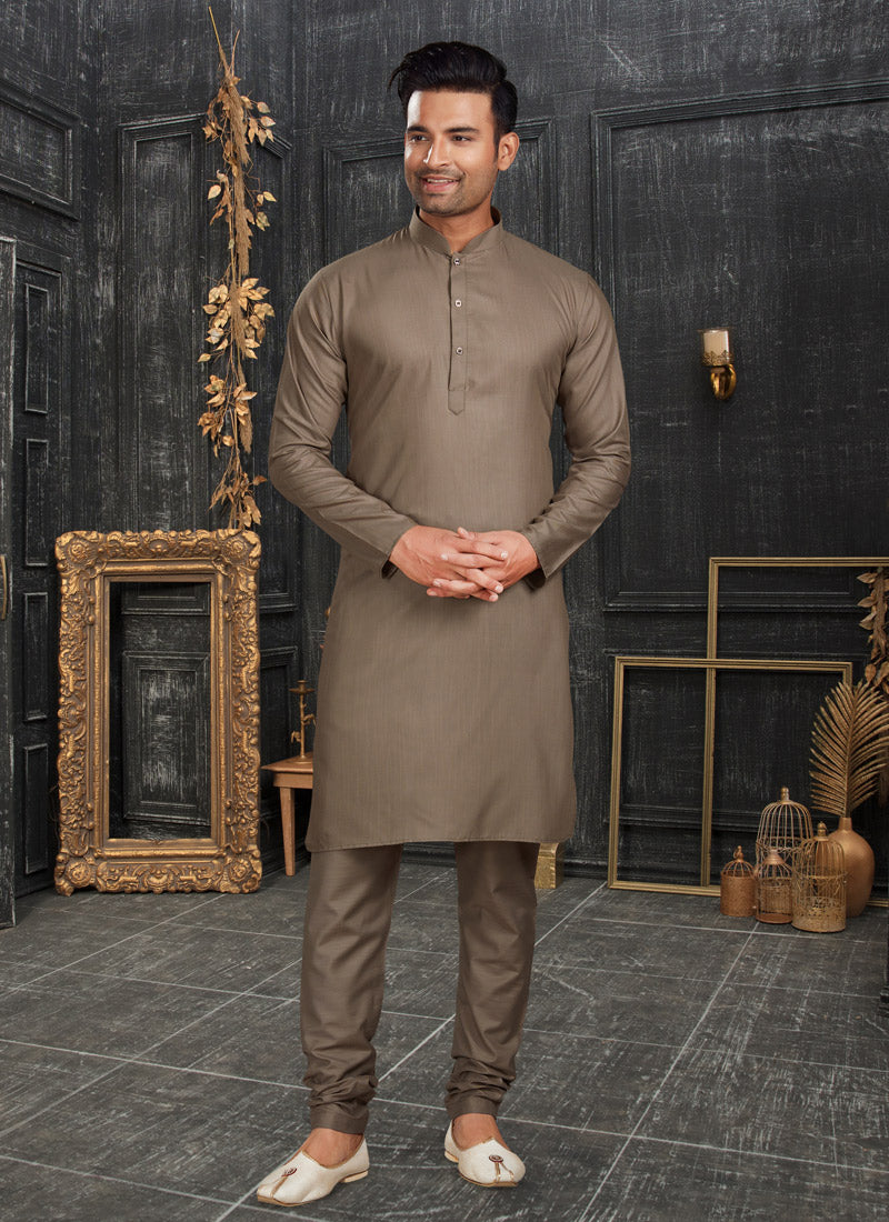 Beige Cotton Men's Kurta Pajama