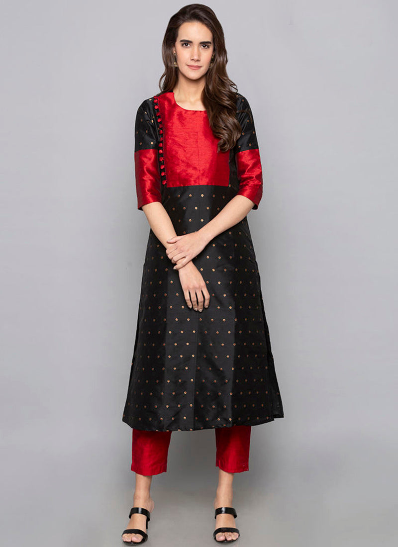 Black Art Silk Kurti with Pant