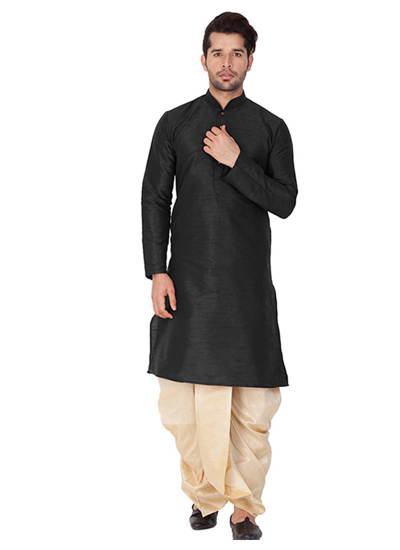 Black & Cream Silk Kurta with Dhoti