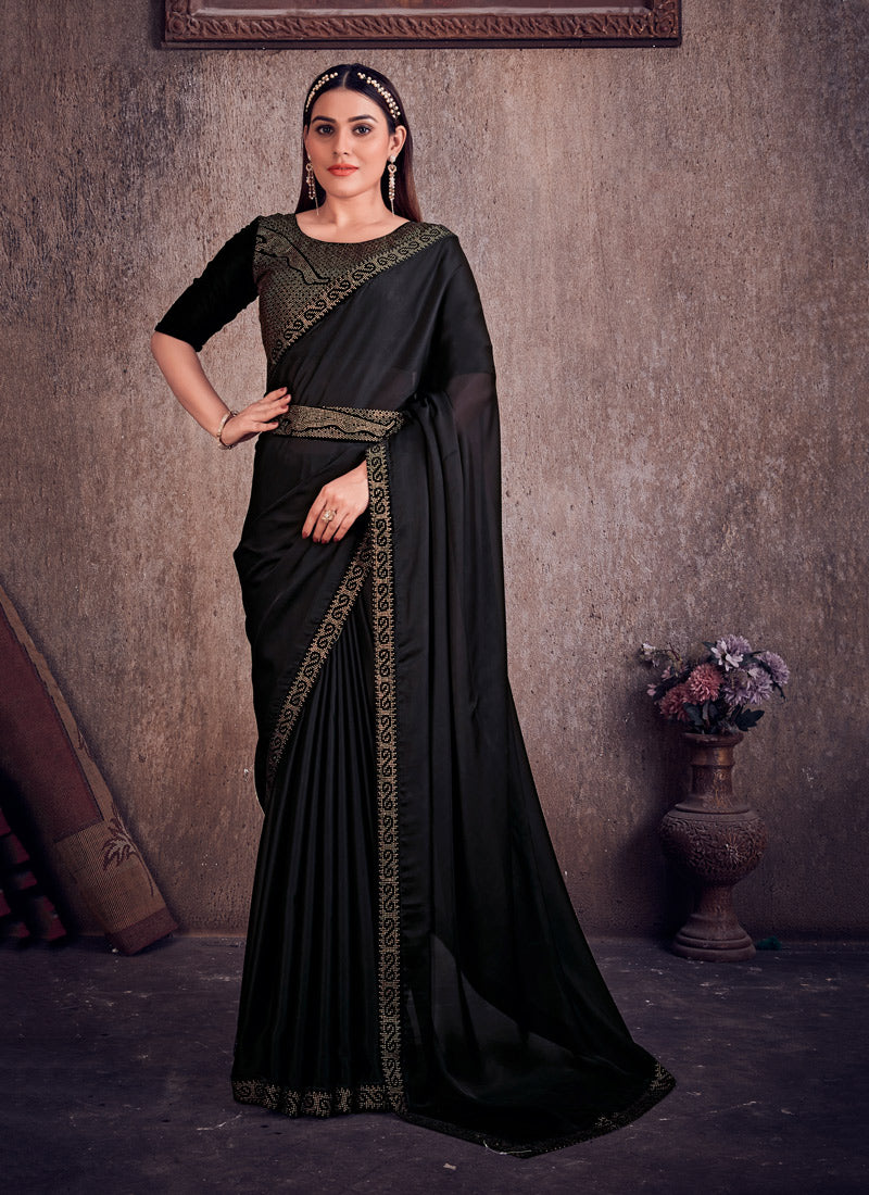 Black Saree With Heavy Work Borders