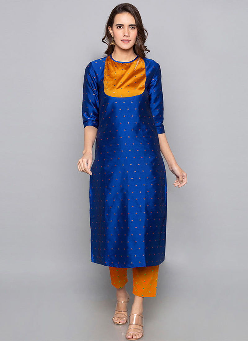 Blue Art Silk Kurti with Pant