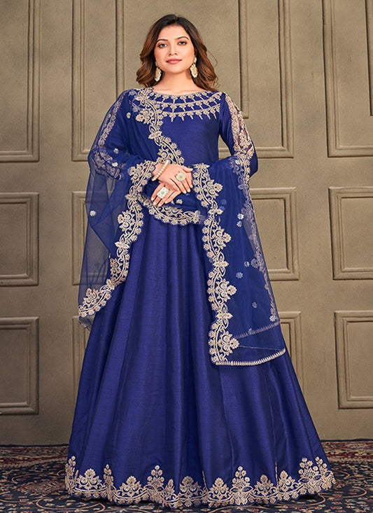 Blue Art Silk Long Anarkali Suit